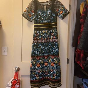 Anthropologie Embroidered Midi Dress